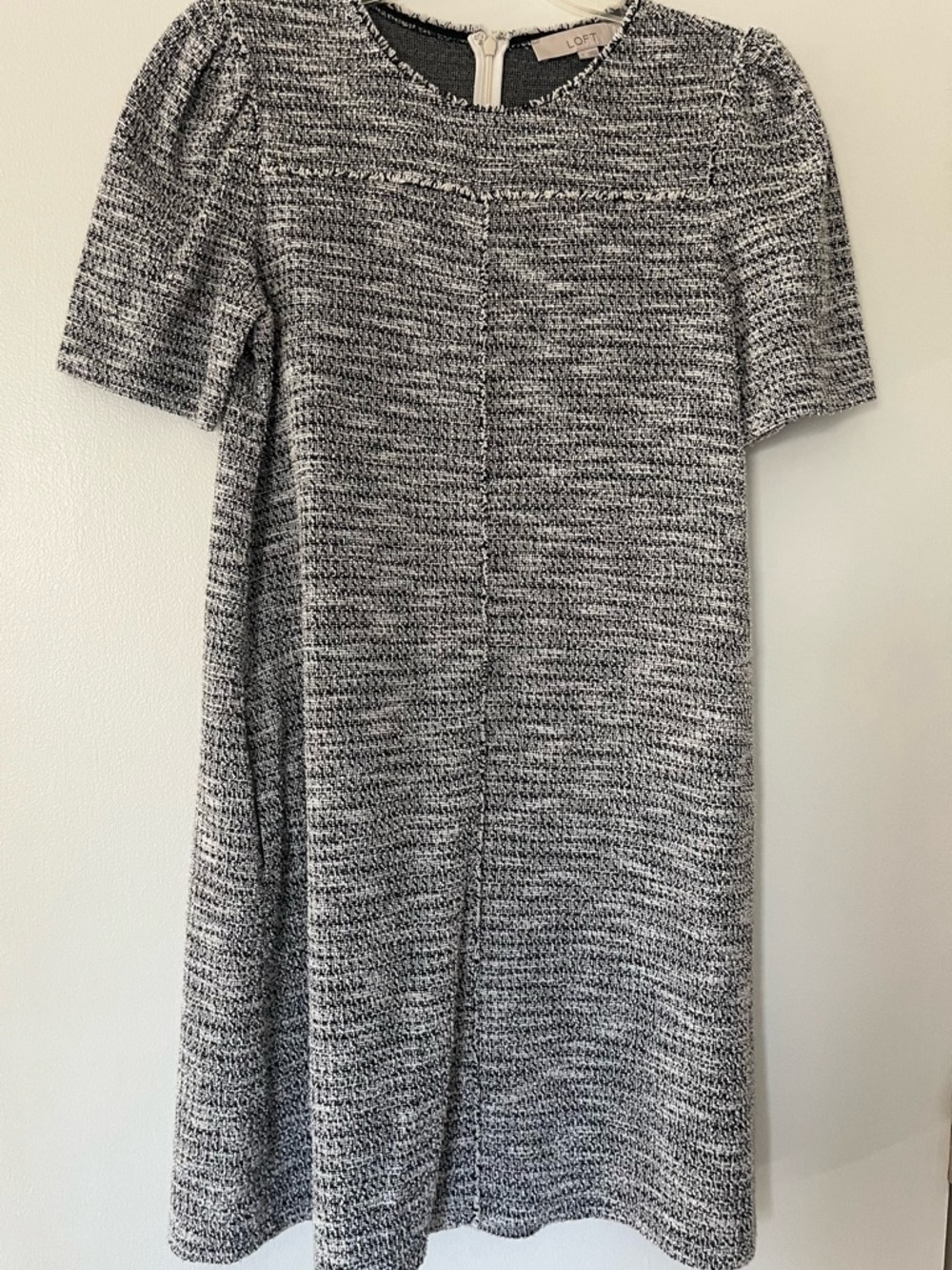 LOFT Black and White Knit Short-Sleeve Mini Dress
